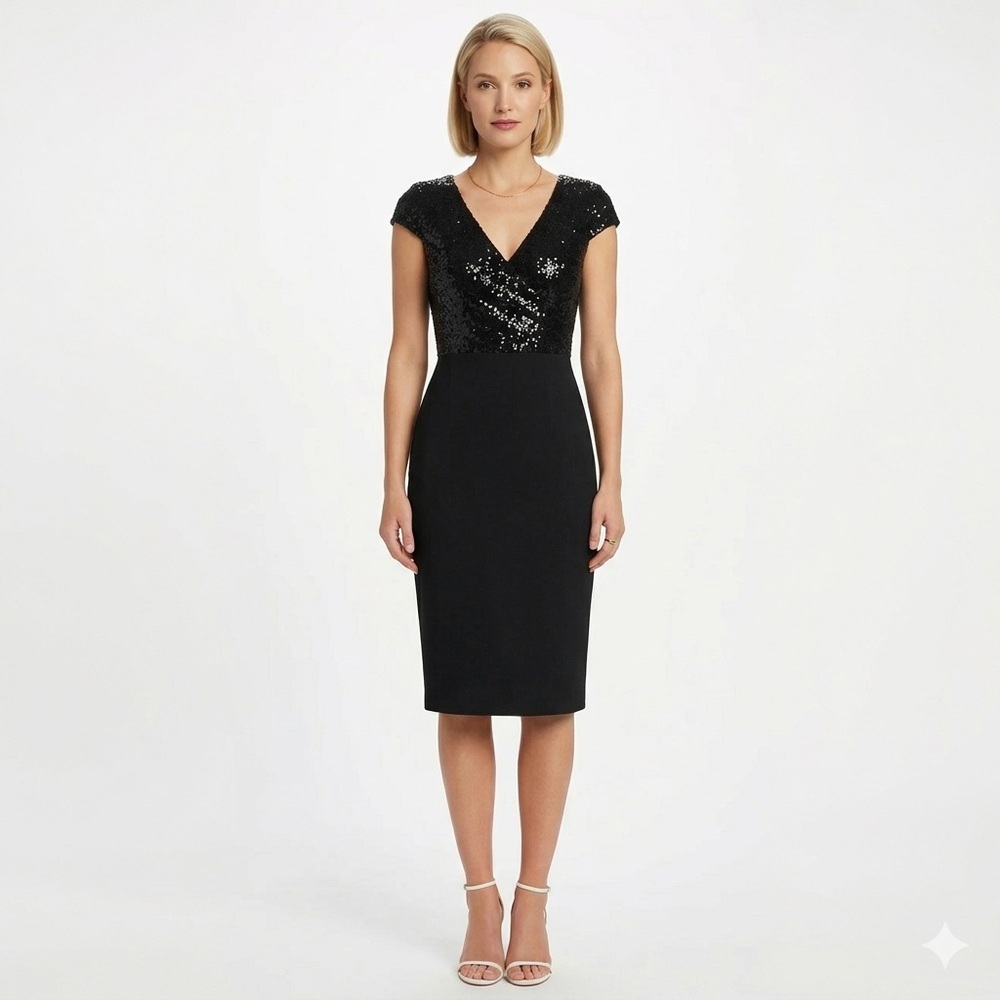 Dress the Population Jaleah Sequin V-Neck Cap Sleeve Sheath Dress S Cocktail - Picture 15 of 15